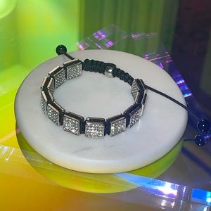 Adjustable Rhinestone Buckle Black and Silver Braided Bracelet
